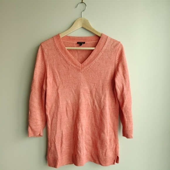 100% Linen Talbots Long Sleeve Sweater V Neck